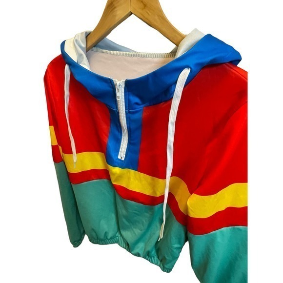EUC Multicolor 90s Style 3/4 Zipper, Drawstring Hoodie w/ Elastic Waist - Picture 3 of 7